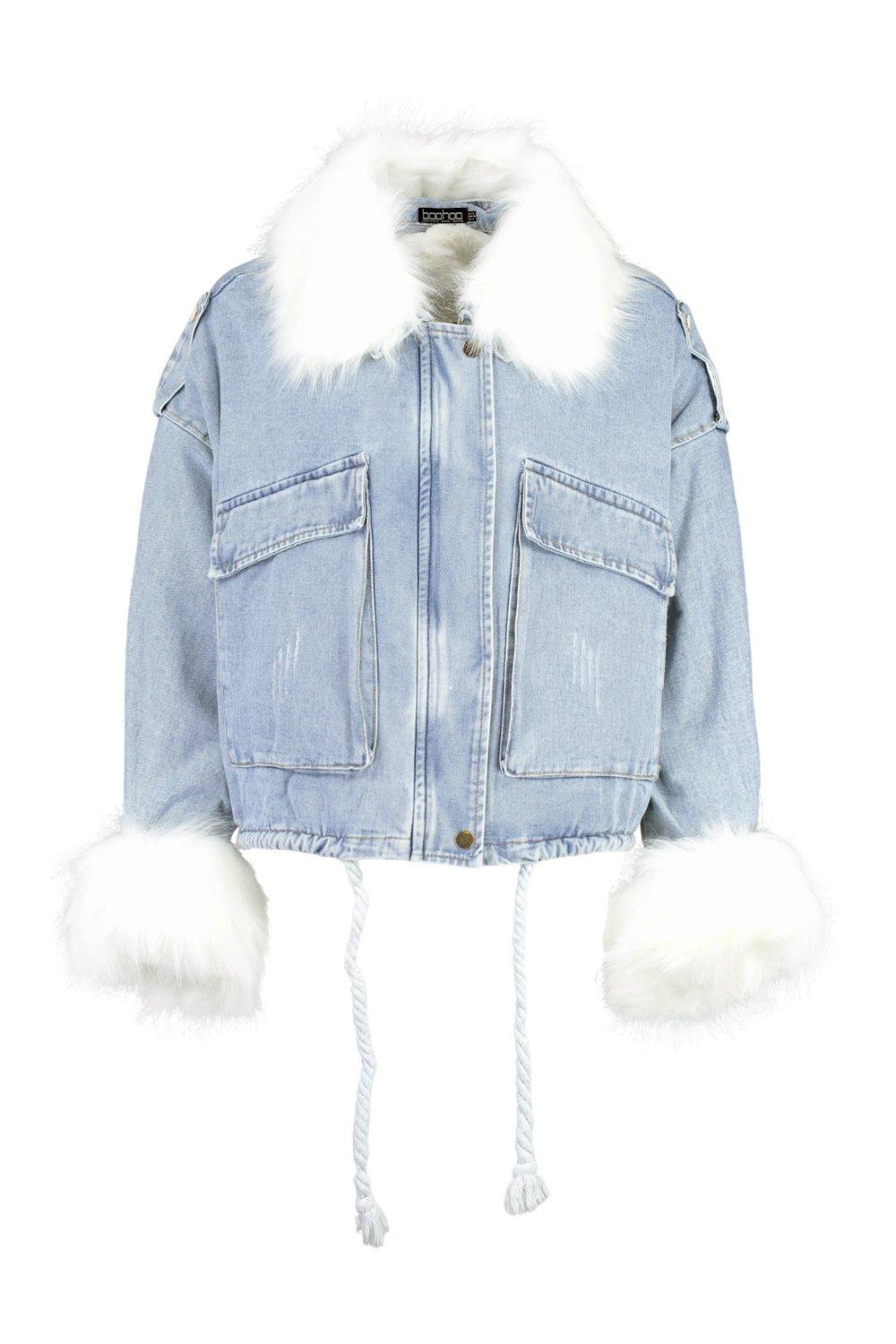 Veste jeans fashion fourrure blanche